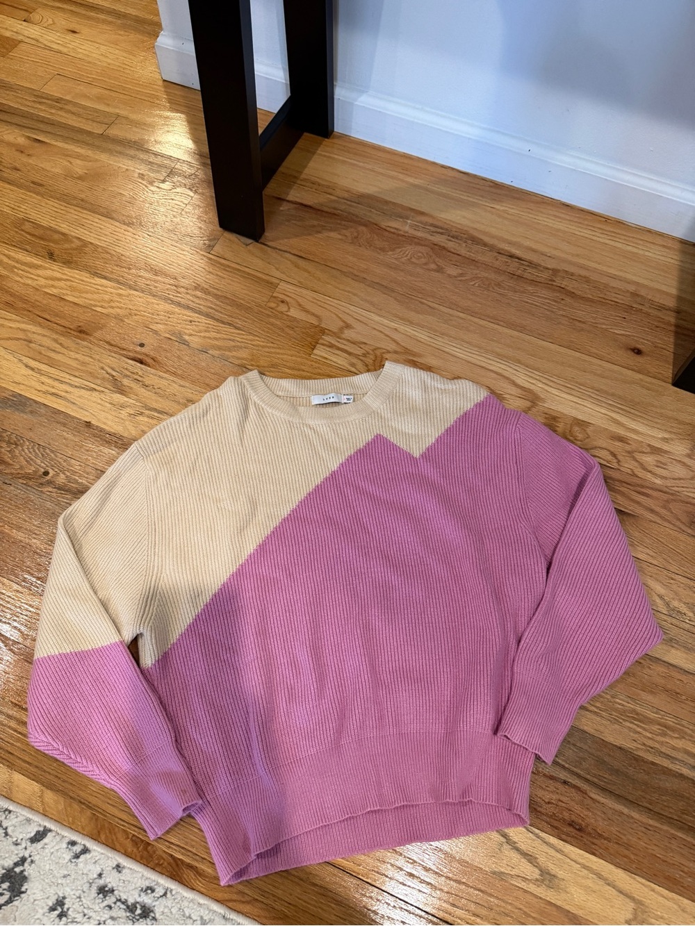 Lush Pink and Cream Colorblock Crewneck Sweater